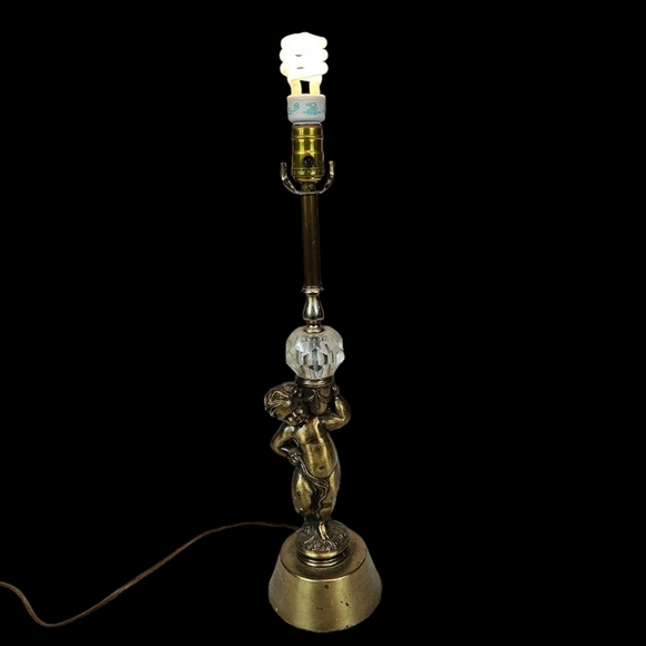 Vintage 60s Brass Cherub Lamp Hollywood Regency Mid Century Modern Table Lamp - Picture 2 of 10